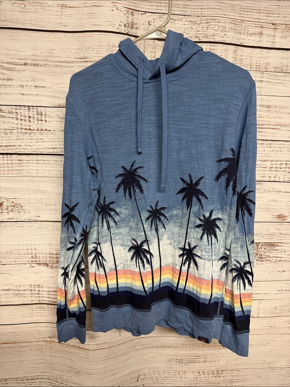 Faherty Sunwashed Slub Hoodie Palm Tree Sunset Graphic Organic Cotton‎ Small